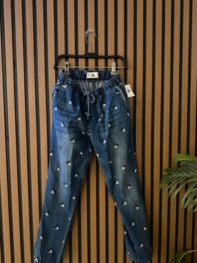 Disney Blue Denim Jogger Pants with Mickey Print
